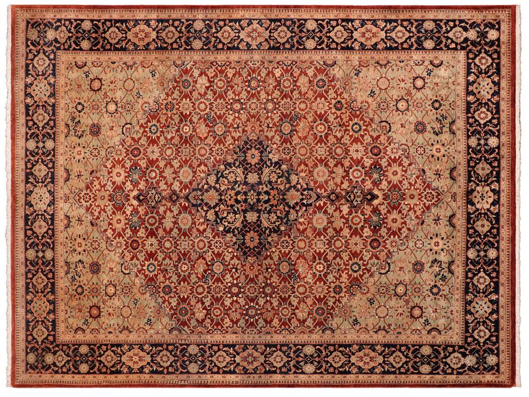handmade Traditional Bakshi Rust Drk. Blue Hand Knotted RECTANGLE 100% WOOL area rug 8x11
