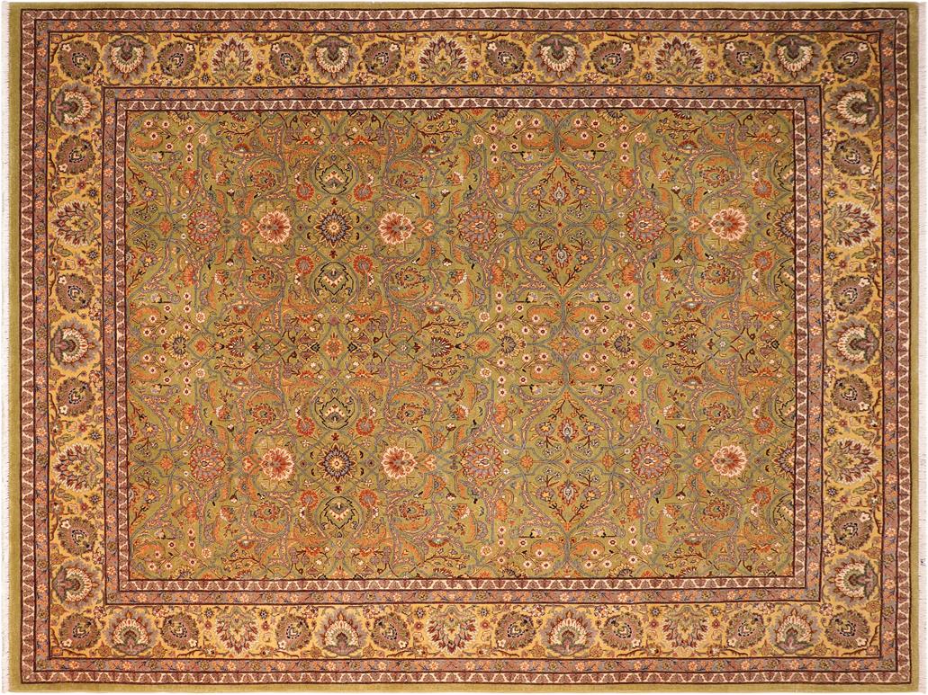 handmade Traditional Design Green Gold Hand Knotted RECTANGLE 100% WOOL area rug 8x10