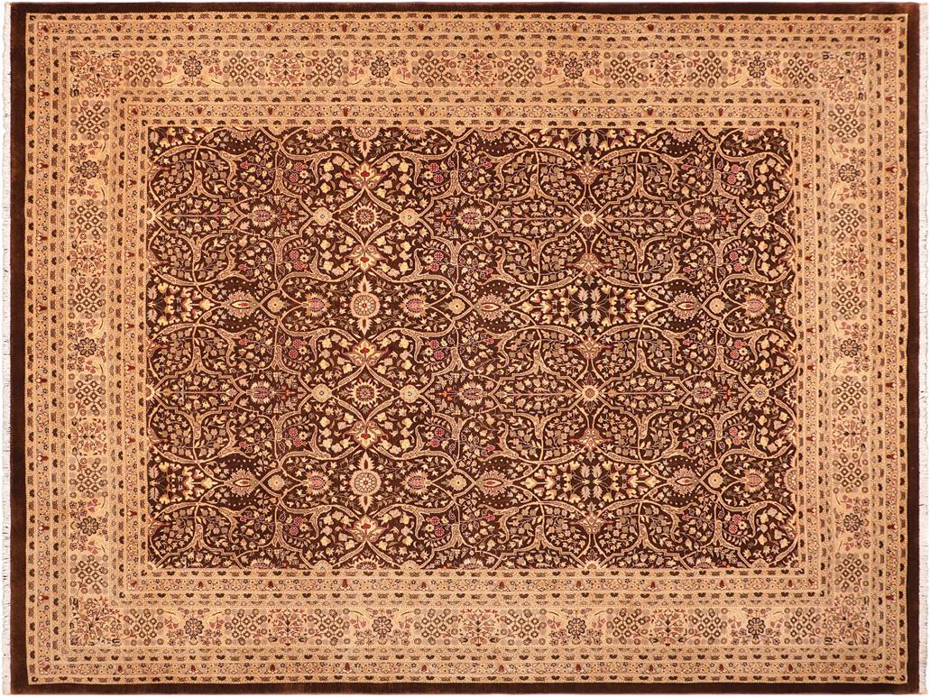 handmade Traditional Tabriz Brown Tan Hand Knotted RECTANGLE 100% WOOL area rug 8x10