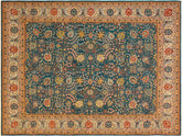 handmade Traditional Design Teal Ivory Hand Knotted RECTANGLE 100% WOOL area rug 8x10