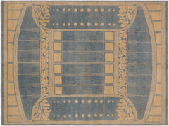 handmade Geometric Antique Blue Gold Hand Knotted RECTANGLE 100% WOOL area rug 9x11