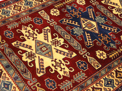 handmade Geometric Sherwan Red Beige Hand Knotted RECTANGLE 100% WOOL area rug 4x6