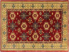 handmade Geometric Sherwan Red Gold Hand Knotted RECTANGLE 100% WOOL area rug 4x6