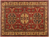 Southwestern Super Kazak Clyde Red/Tan Wool Rug - 4'3'' x 5'8''