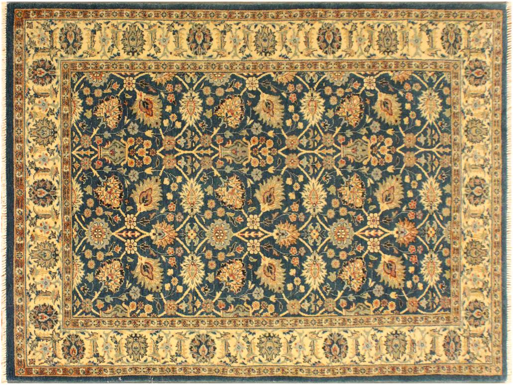 handmade Transitional Design Teal Ivory Hand Knotted RECTANGLE 100% WOOL area rug 4x6