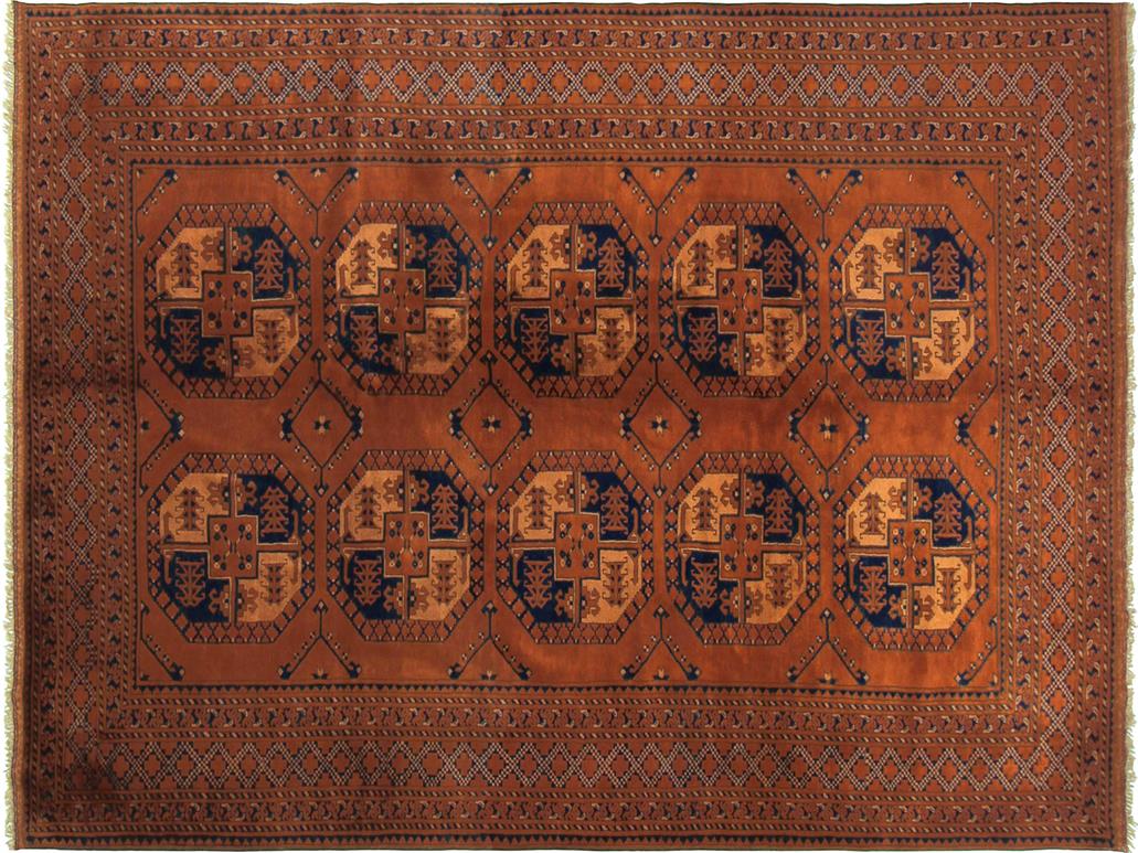 handmade Geometric Kargahi Rust Blue Hand Knotted RECTANGLE 100% WOOL area rug 7x10