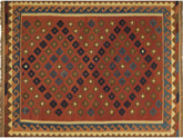 handmade Geometric Kilim Rust Blue Hand-Woven RECTANGLE 100% WOOL area rug 7x10