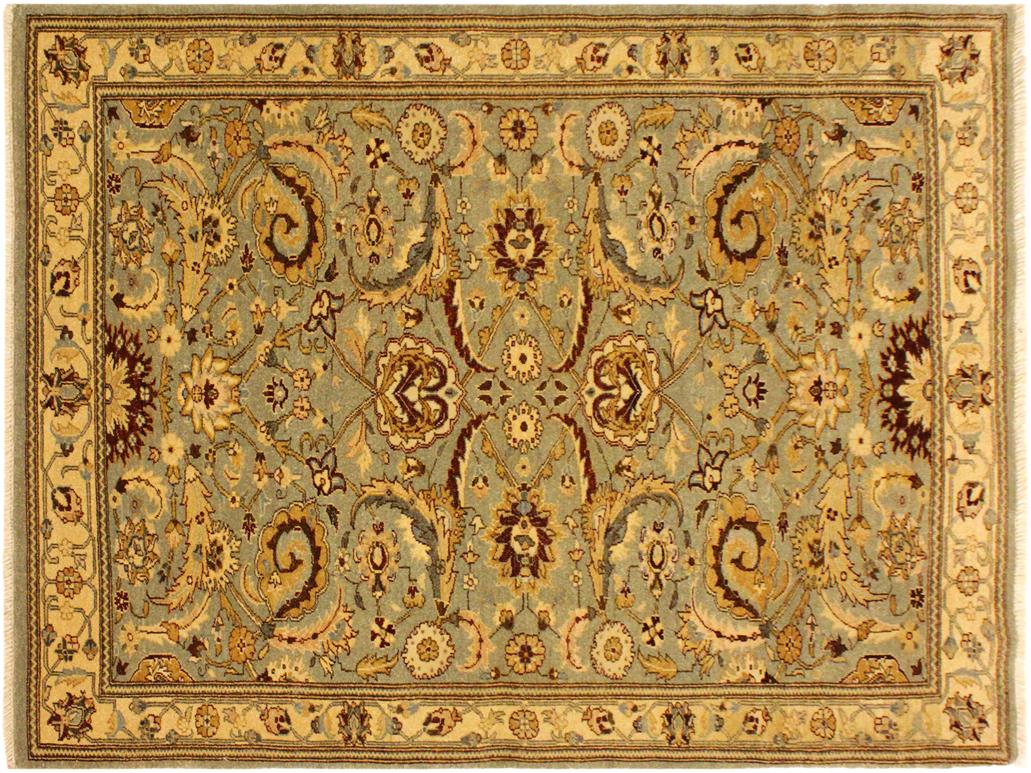 handmade Traditional Lahore Lt. Green Gold Hand Knotted RECTANGLE 100% WOOL area rug 4x6