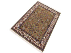 handmade Hereke Green Ivory Hand Knotted RECTANGLE WOOL&SILK area rug 4x6