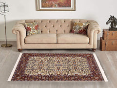 handmade Hereke Ivory Red Hand Knotted RECTANGLE WOOL&SILK area rug 4x6