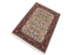 handmade Hereke Ivory Red Hand Knotted RECTANGLE WOOL&SILK area rug 4x6