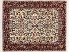 handmade Hereke Ivory Red Hand Knotted RECTANGLE WOOL&SILK area rug 4x6