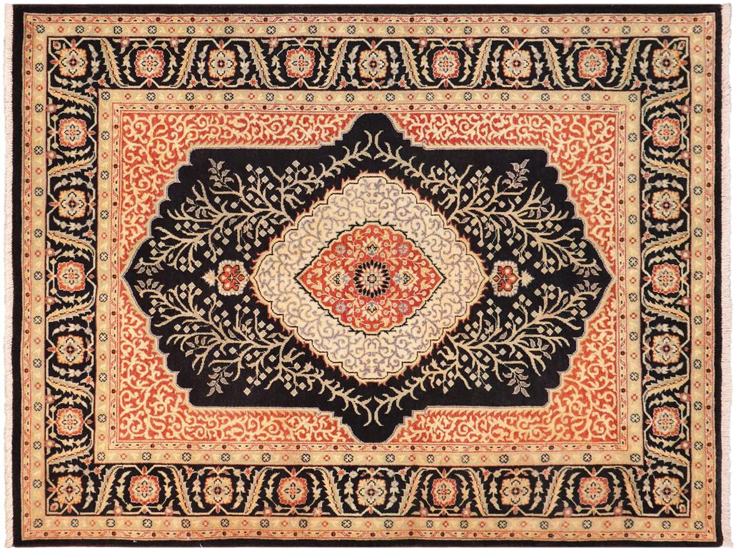 handmade Traditional Design Black Green Hand Knotted RECTANGLE 100% WOOL area rug 5x7