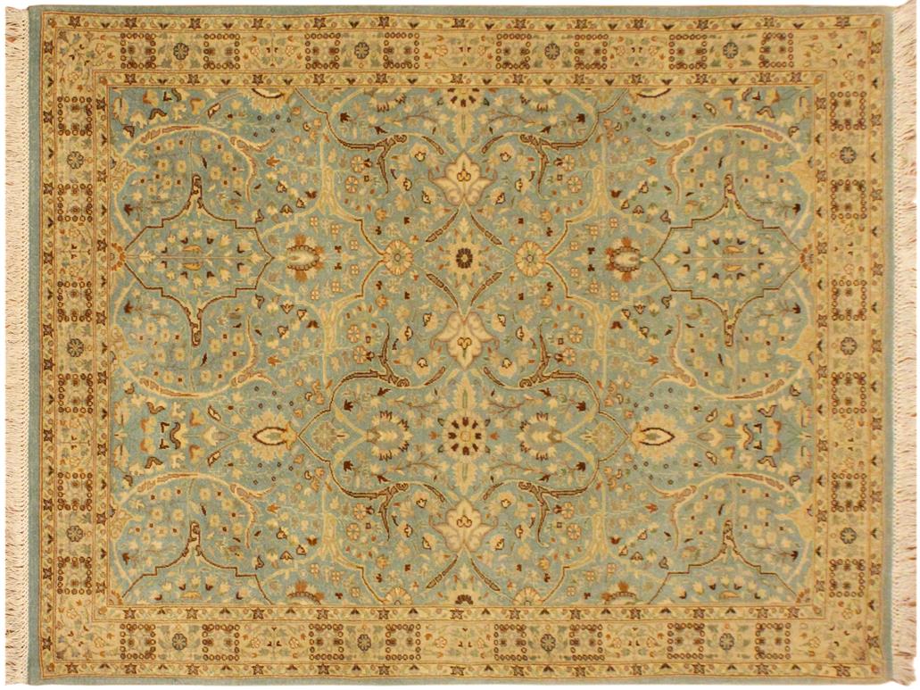 handmade Traditional Design Blue Ivory Hand Knotted RECTANGLE 100% WOOL area rug 4x6