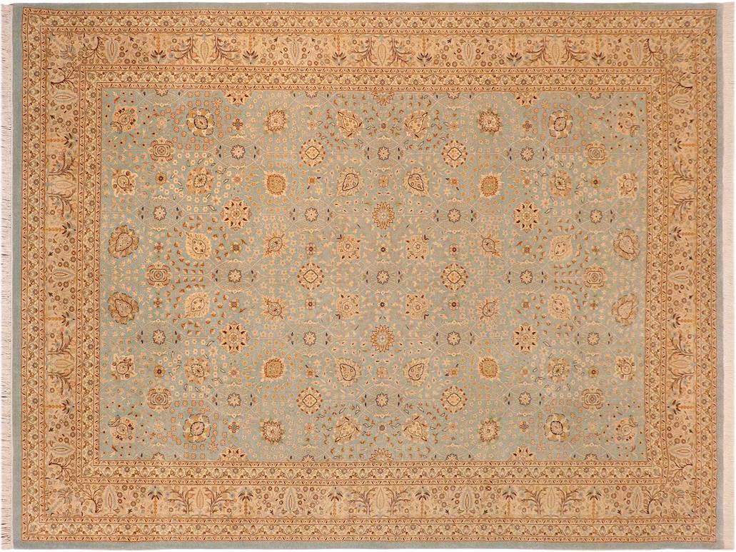 handmade Traditional Design Blue Ivory Hand Knotted RECTANGLE 100% WOOL area rug 10x14