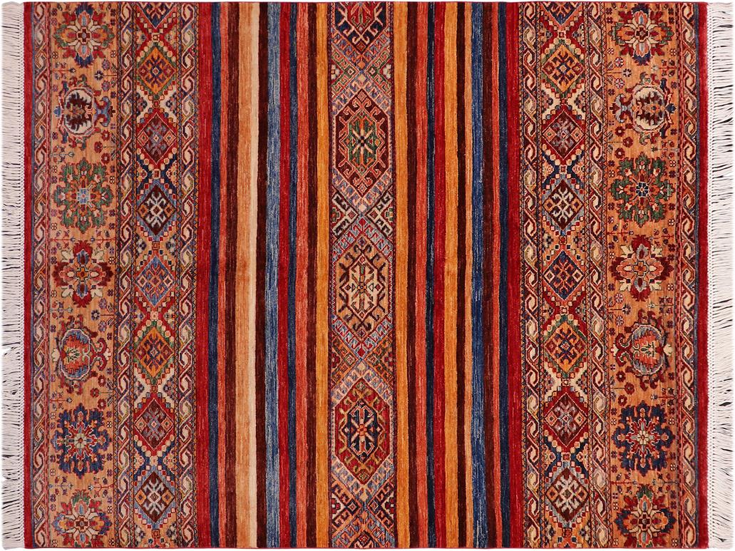 handmade Geometric Khorgeen Blue Gold Hand Knotted RECTANGLE 100% WOOL area rug 5x7