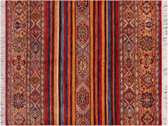 handmade Geometric Khorgeen Blue Gold Hand Knotted RECTANGLE 100% WOOL area rug 5x7