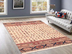 handmade Geometric Khorgeen Beige Blue Hand Knotted RECTANGLE 100% WOOL area rug 6x9