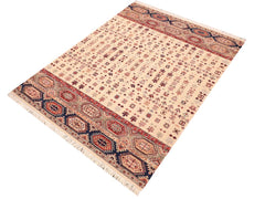 handmade Geometric Khorgeen Beige Blue Hand Knotted RECTANGLE 100% WOOL area rug 6x9