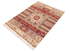 handmade Geometric Khorgeen Ivory Red Hand Knotted RECTANGLE 100% WOOL area rug 5x6