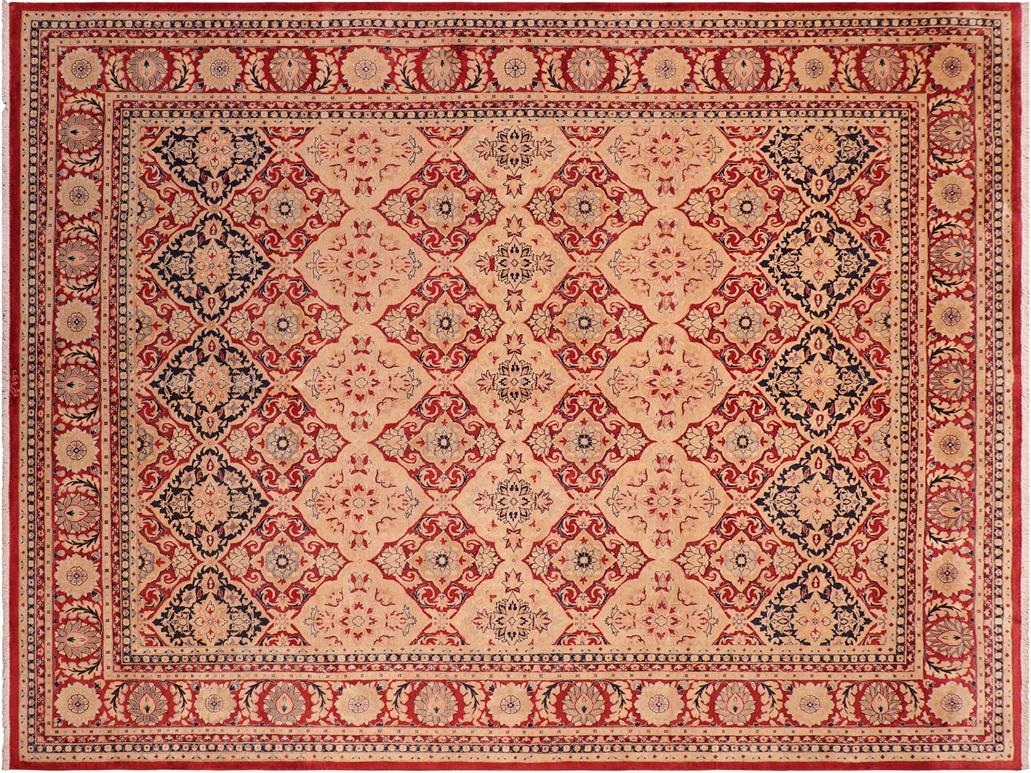 handmade Traditional Kirman Red Tan Hand Knotted RECTANGLE 100% WOOL area rug 8x10