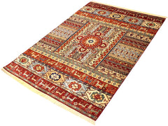 handmade Geometric Khorgeen Rust Blue Hand Knotted RECTANGLE 100% WOOL area rug 6x8