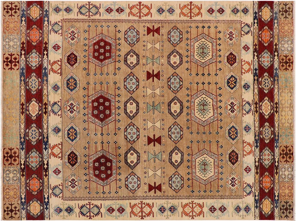 handmade Geometric Khorgeen Brown Blue Hand Knotted RECTANGLE 100% WOOL area rug 8x10