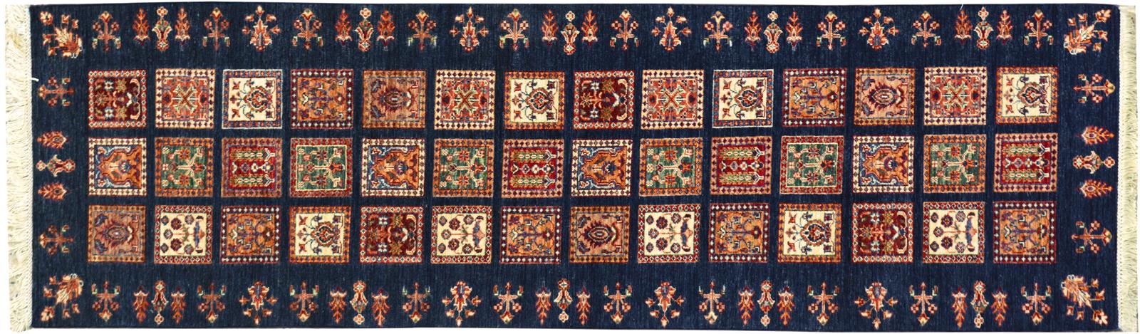 handmade Geometric Khurgeen Blue Gold Hand Knotted RUNNER 100% WOOL area rug 3x10