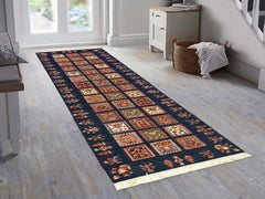 handmade Geometric Khurgeen Blue Gold Hand Knotted RUNNER 100% WOOL area rug 3x10