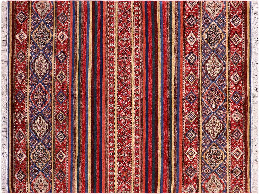 handmade Geometric Khorgeen Red Blue Hand Knotted RECTANGLE 100% WOOL area rug 6x8