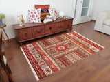 handmade Geometric Khorgeen Red Rust Hand Knotted RECTANGLE 100% WOOL area rug 6x8