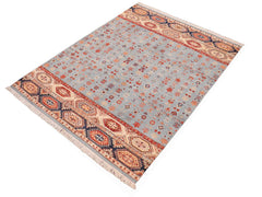 handmade Geometric Khorgeen Blue Beige Hand Knotted RECTANGLE 100% WOOL area rug 6x9