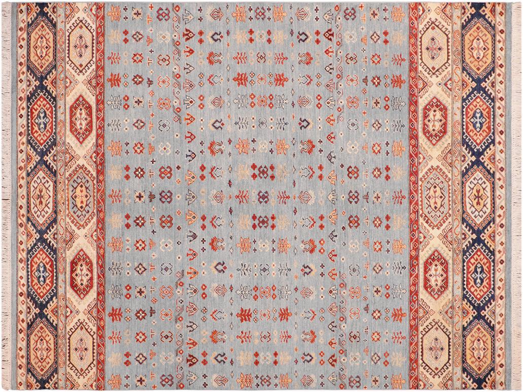 handmade Geometric Khorgeen Blue Beige Hand Knotted RECTANGLE 100% WOOL area rug 6x9