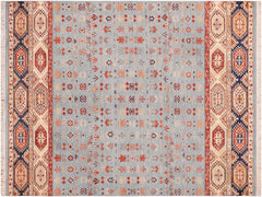 handmade Geometric Khorgeen Blue Beige Hand Knotted RECTANGLE 100% WOOL area rug 6x9