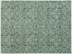 handmade Modern Cryena Green Blue Lt. Green Hand Knotted RECTANGLE WOOL&SILK area rug 4x6