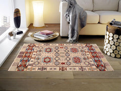 handmade Geometric Khorgeen Tan Rust Hand Knotted RECTANGLE 100% WOOL area rug 4x6