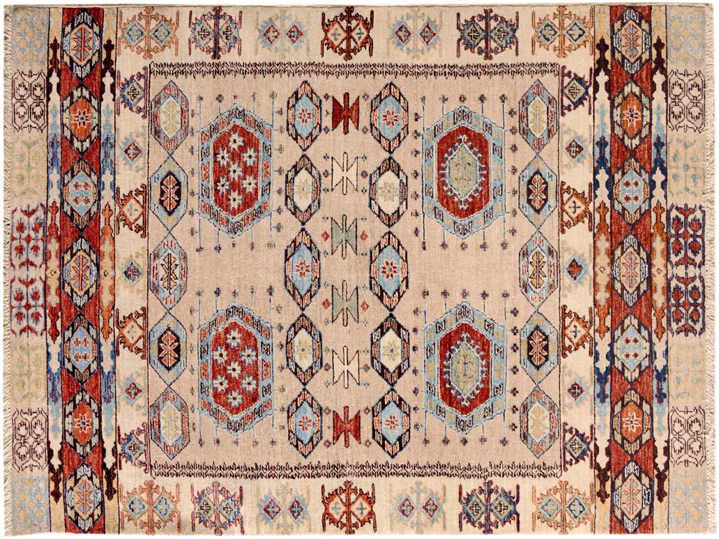 handmade Geometric Khorgeen Tan Rust Hand Knotted RECTANGLE 100% WOOL area rug 4x6