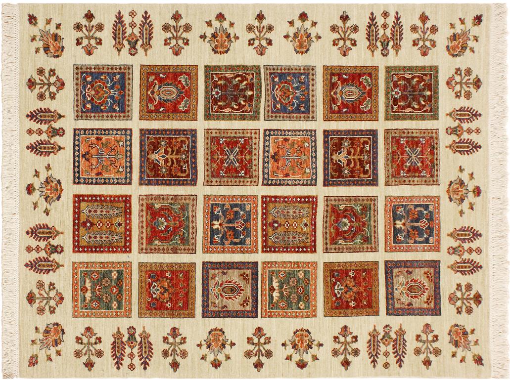 handmade Geometric Khorgeen Beige Rust Hand Knotted RECTANGLE 100% WOOL area rug 4x6