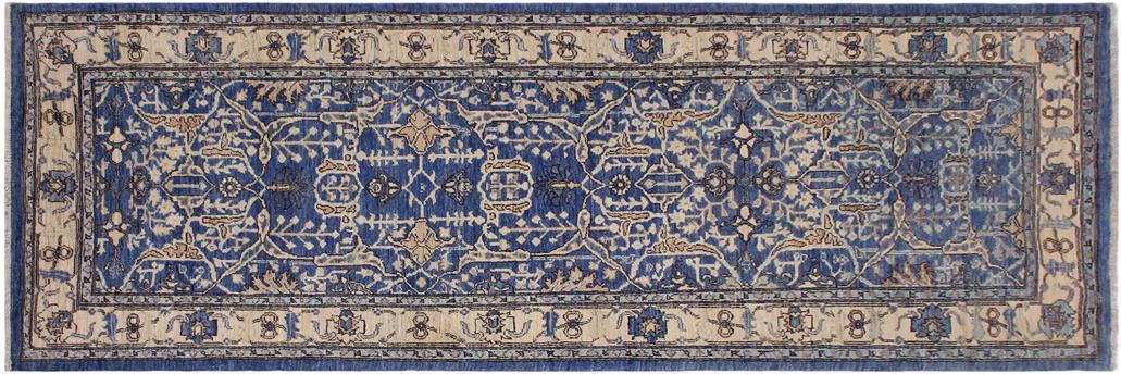handmade Traditional Kafkaz Blue Ivory Hand Knotted RUNNER 100% WOOL area rug 3 x 9