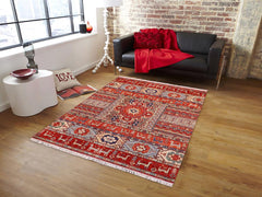 handmade Geometric Khorgeen Red Beige Hand Knotted RECTANGLE 100% WOOL area rug 5x7