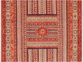 handmade Geometric Khorgeen Rust Blue Hand Knotted RECTANGLE 100% WOOL area rug 9x12