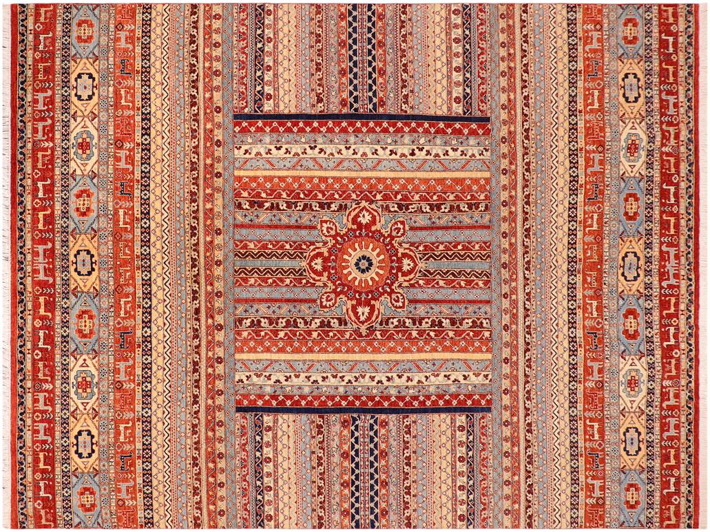 handmade Geometric Khorgeen Rust Blue Hand Knotted RECTANGLE 100% WOOL area rug 10x14