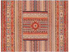 handmade Geometric Khorgeen Rust Blue Hand Knotted RECTANGLE 100% WOOL area rug 10x14
