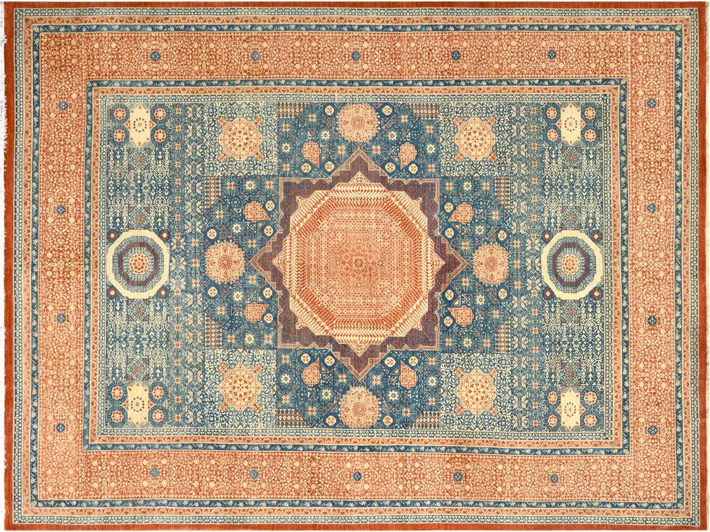 handmade Geometric Mamluk Rust Blue Hand Knotted RECTANGLE 100% WOOL area rug 10x14