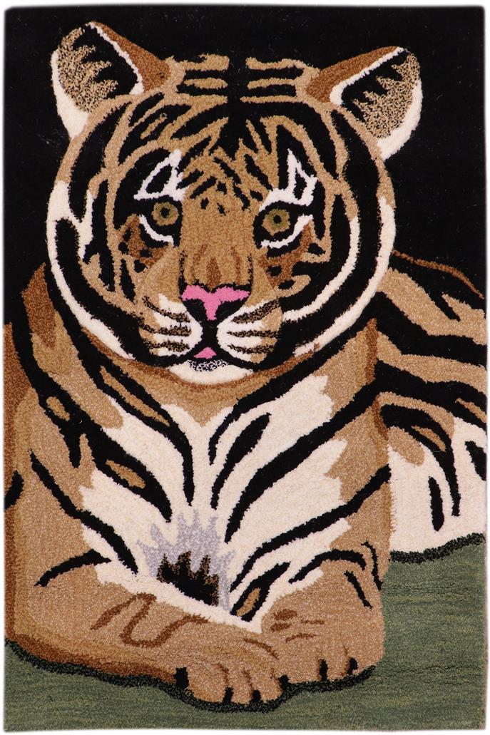 handmade Contemporary Leopard Black Tan Hand Tufted 100% WOOL area rug 2' x 3'