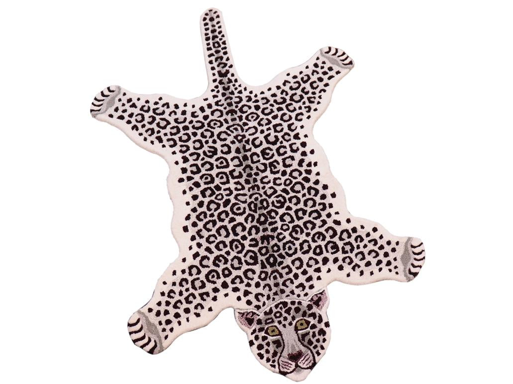 handmade Contemporary Leopard White Gray Hand Tufted 100% WOOL area rug 2' x 3'