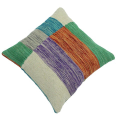 handmade Modern Pillow Ivory Green Hand-Woven SQUARE 100% WOOL kilim throw pillow