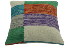 handmade Modern Pillow Ivory Green Hand-Woven SQUARE 100% WOOL kilim throw pillow