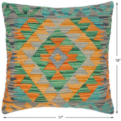 handmade Traditional Pillow Orange Green Hand-Woven SQUARE 100% WOOL kilim throw pillow
