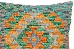 handmade Traditional Pillow Orange Green Hand-Woven SQUARE 100% WOOL kilim throw pillow